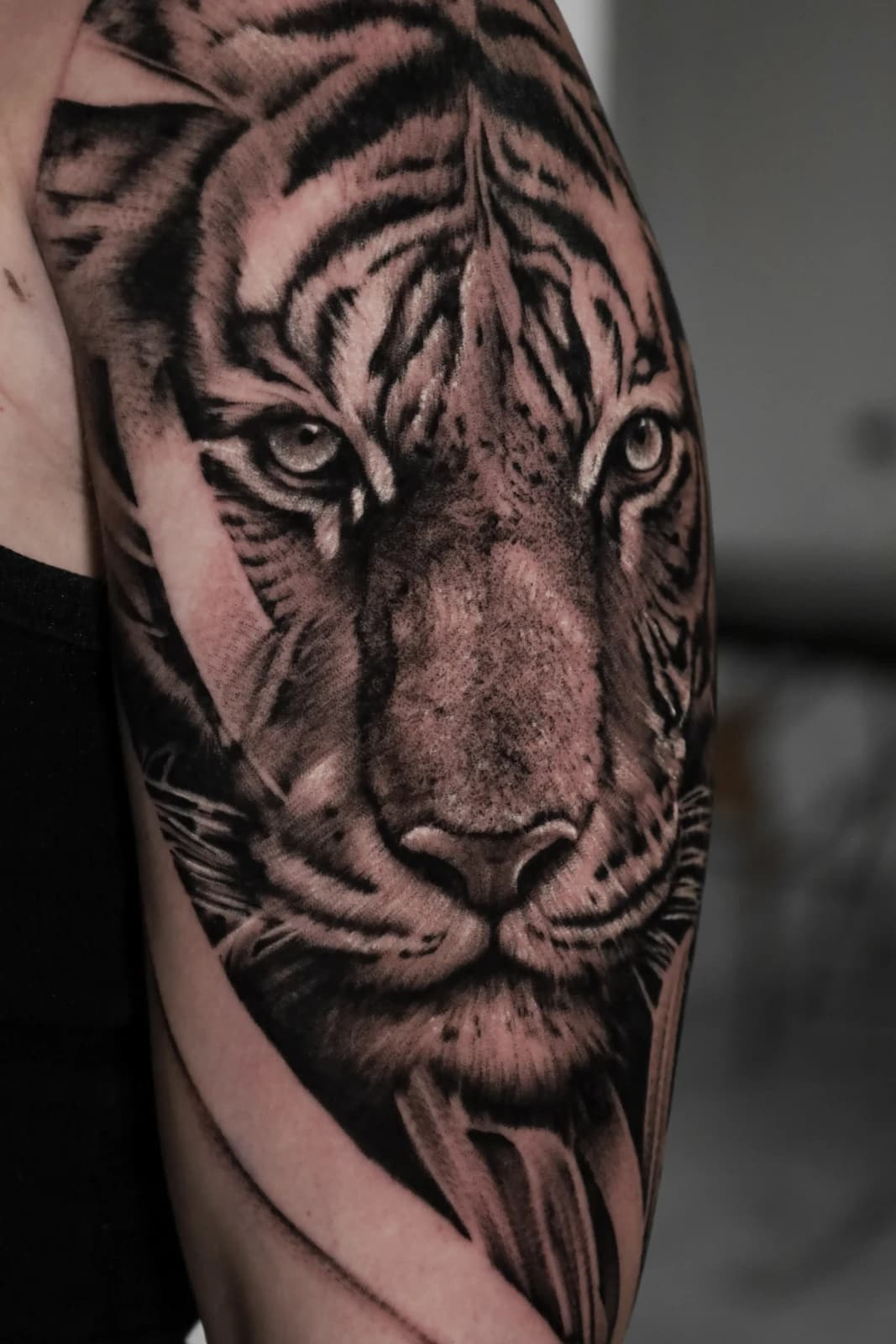 Black and grey tiger tattoo