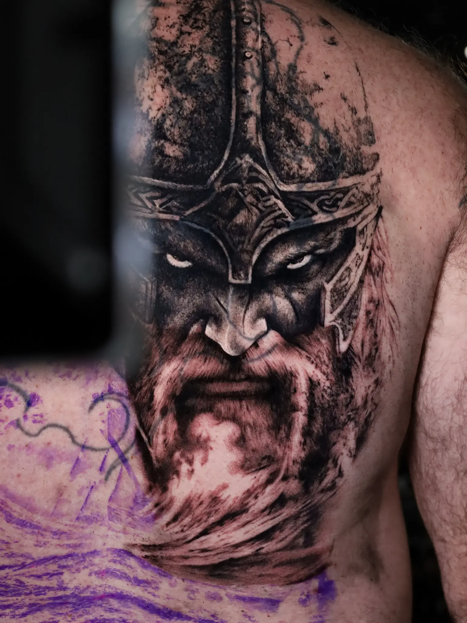 Warrior portrait sleeve tattoo