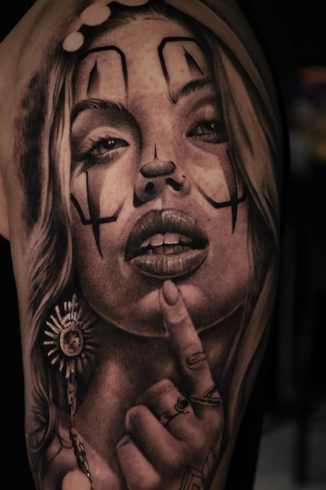 Black and grey realism portrait tattoo